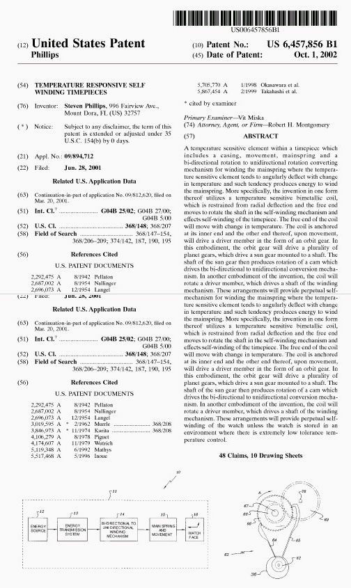 патент на часы с термо-подзаводом
