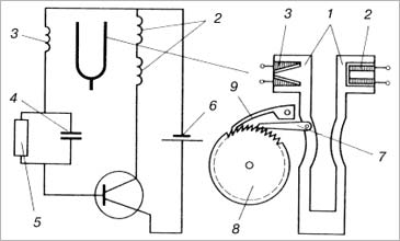 Схема электронных часов с камертонным осциллятором